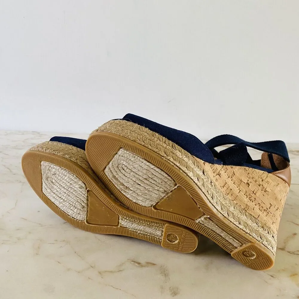 TORY BURCH Solid Denim Blue Espadrille Wedge Platform Sandal - US 7.5